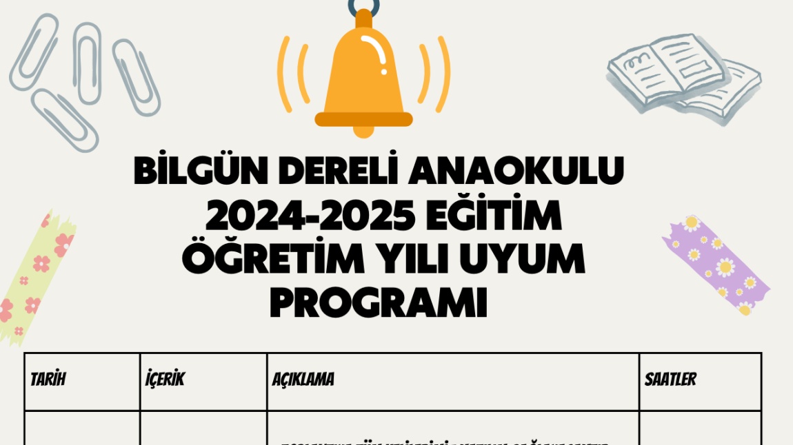 2024-2025 EĞİTİM ÖĞRETİM YILI UYUM HAFTASI PROGRAMI 