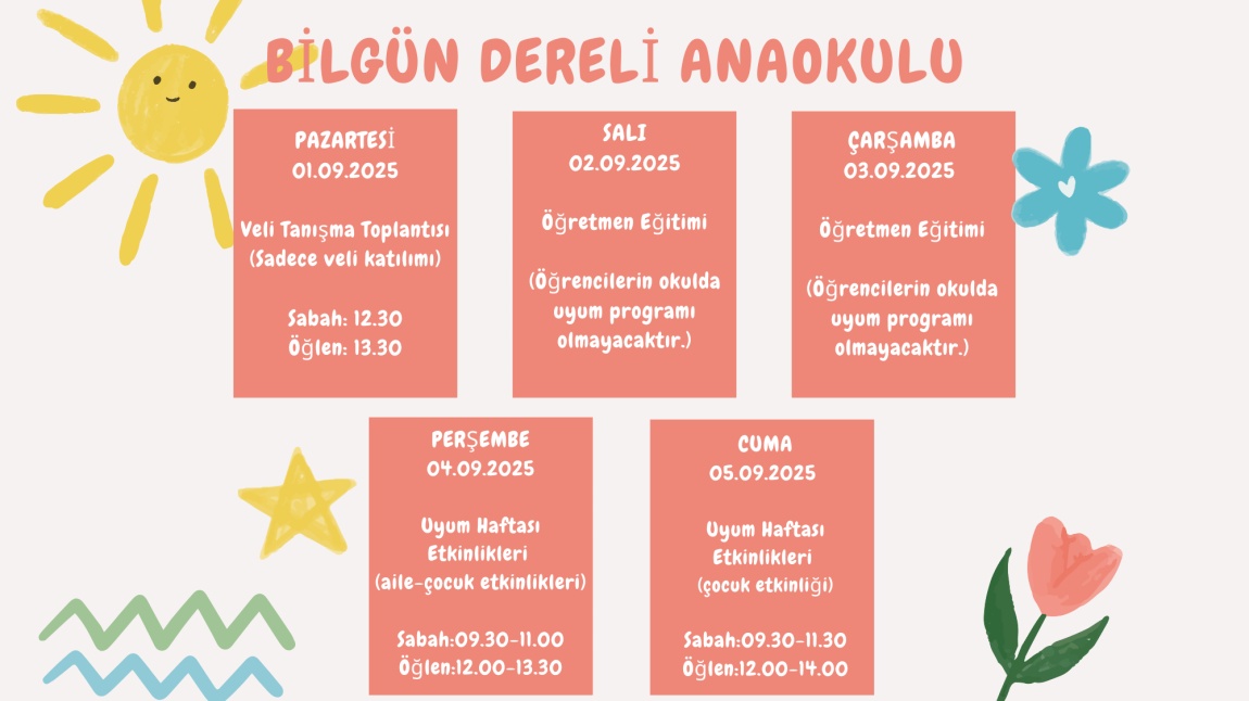  2025-2026 EĞİTİM ÖĞRETİM YILI UYUM HAFTASI ETKİNLİKLERİ (GÜNCELLENMİŞ)